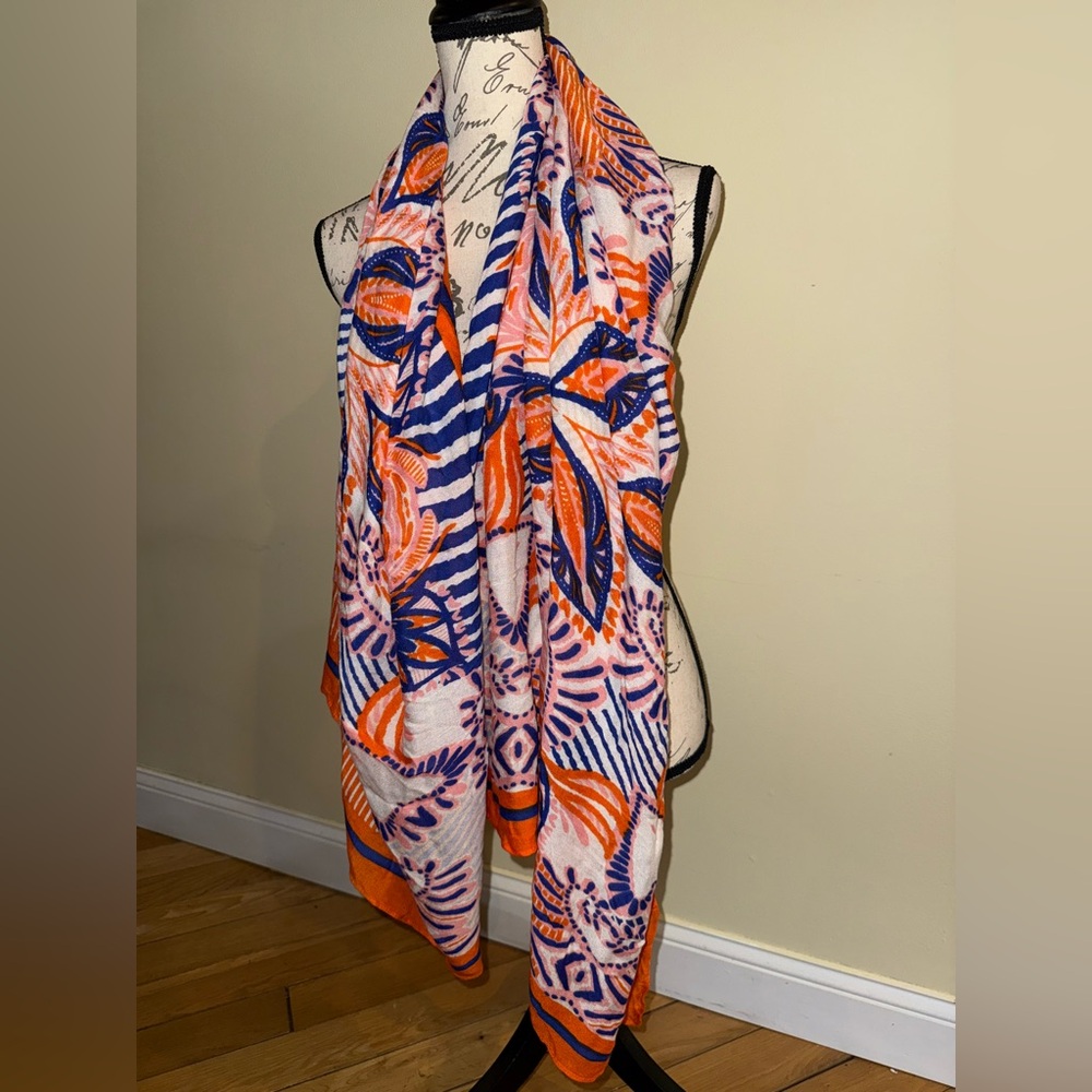 Stella & Dot Orange and Bluepurple Patterned Scarf